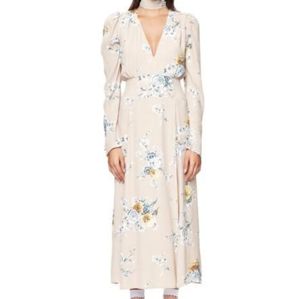 AFRM Quinn Wrap Midi Dress Beige Bouquet M New